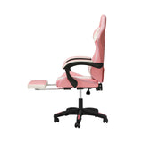 Oikiture Racing Gaming Chair 7 RGB LED 8 Points Massage Pink&White - Close-Up Angle