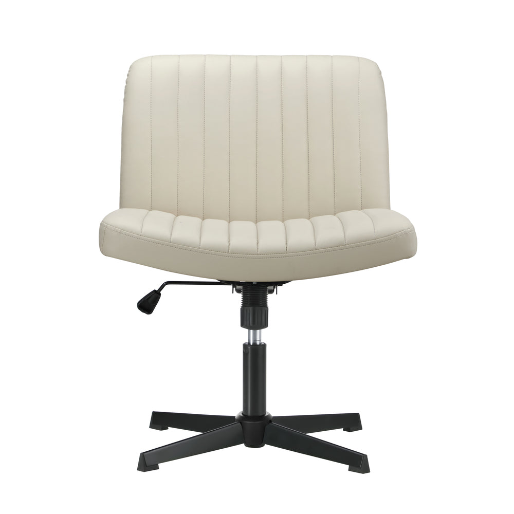 Oikiture Mid Back Office Chair Wide Seat PU Leather Beige