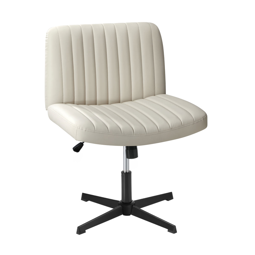 Oikiture Mid Back Office Chair Wide Seat PU Leather Beige