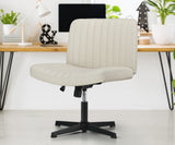 Oikiture Mid Back Office Chair Wide Seat PU Leather Beige