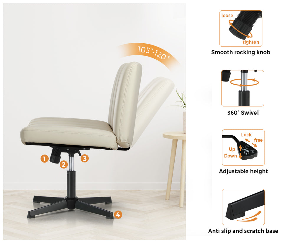 Oikiture Mid Back Office Chair Wide Seat PU Leather Beige