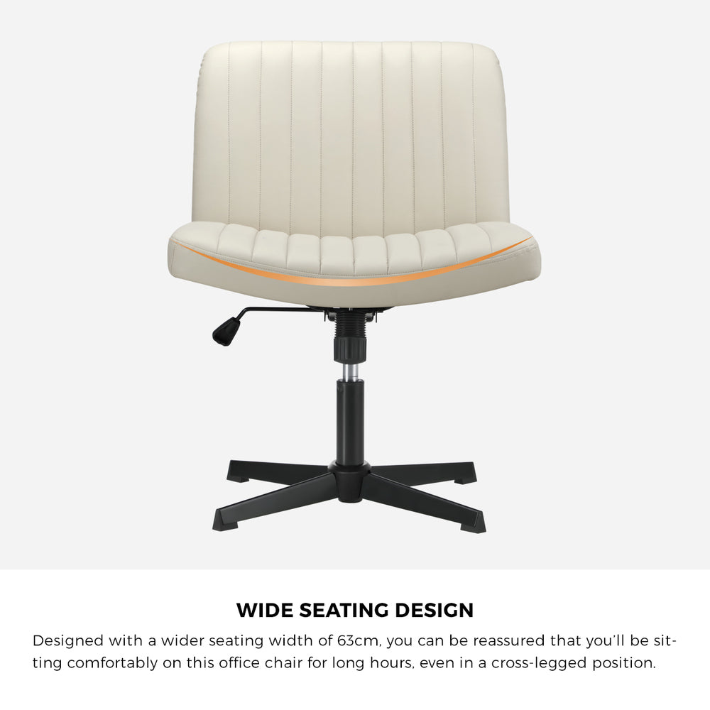 Oikiture Mid Back Office Chair Wide Seat PU Leather Beige