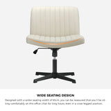 Oikiture Mid Back Office Chair Wide Seat PU Leather Beige - Low Angle