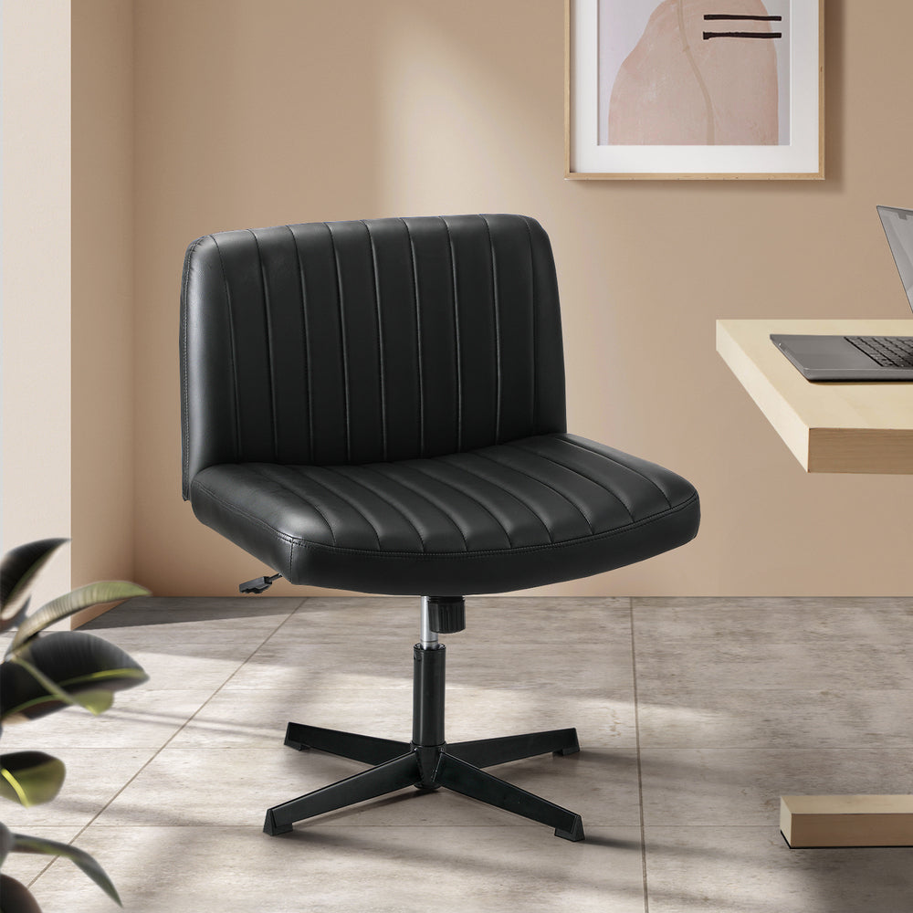 Oikiture Mid Back Armless Office Chair PU Leather Black