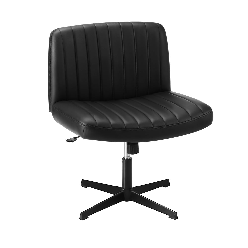 Oikiture Mid Back Armless Office Chair PU Leather Black