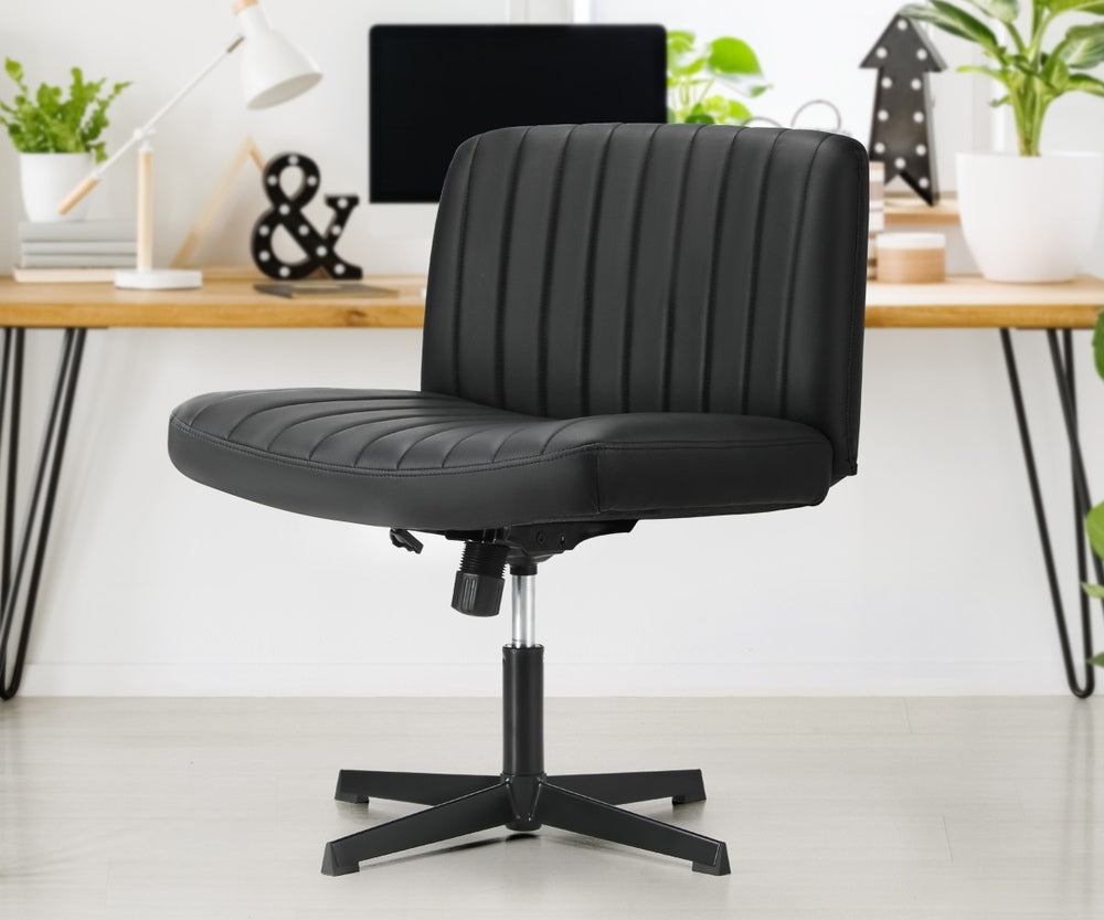 Oikiture Mid Back Armless Office Chair PU Leather Black