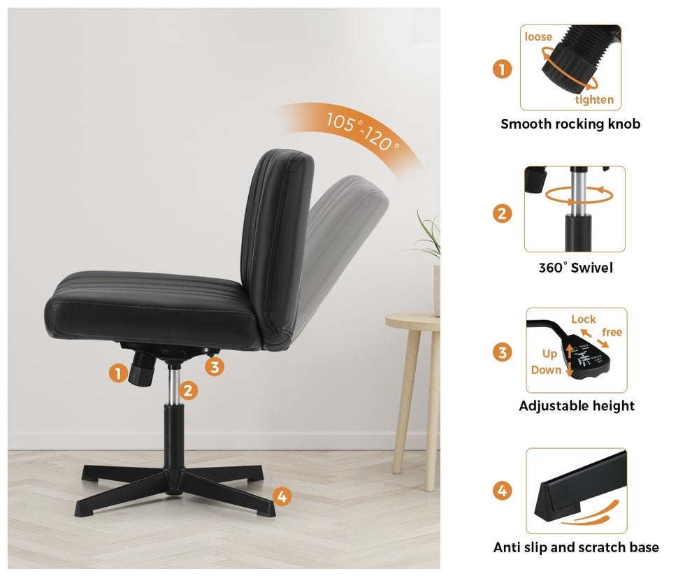 Oikiture Mid Back Armless Office Chair PU Leather Black