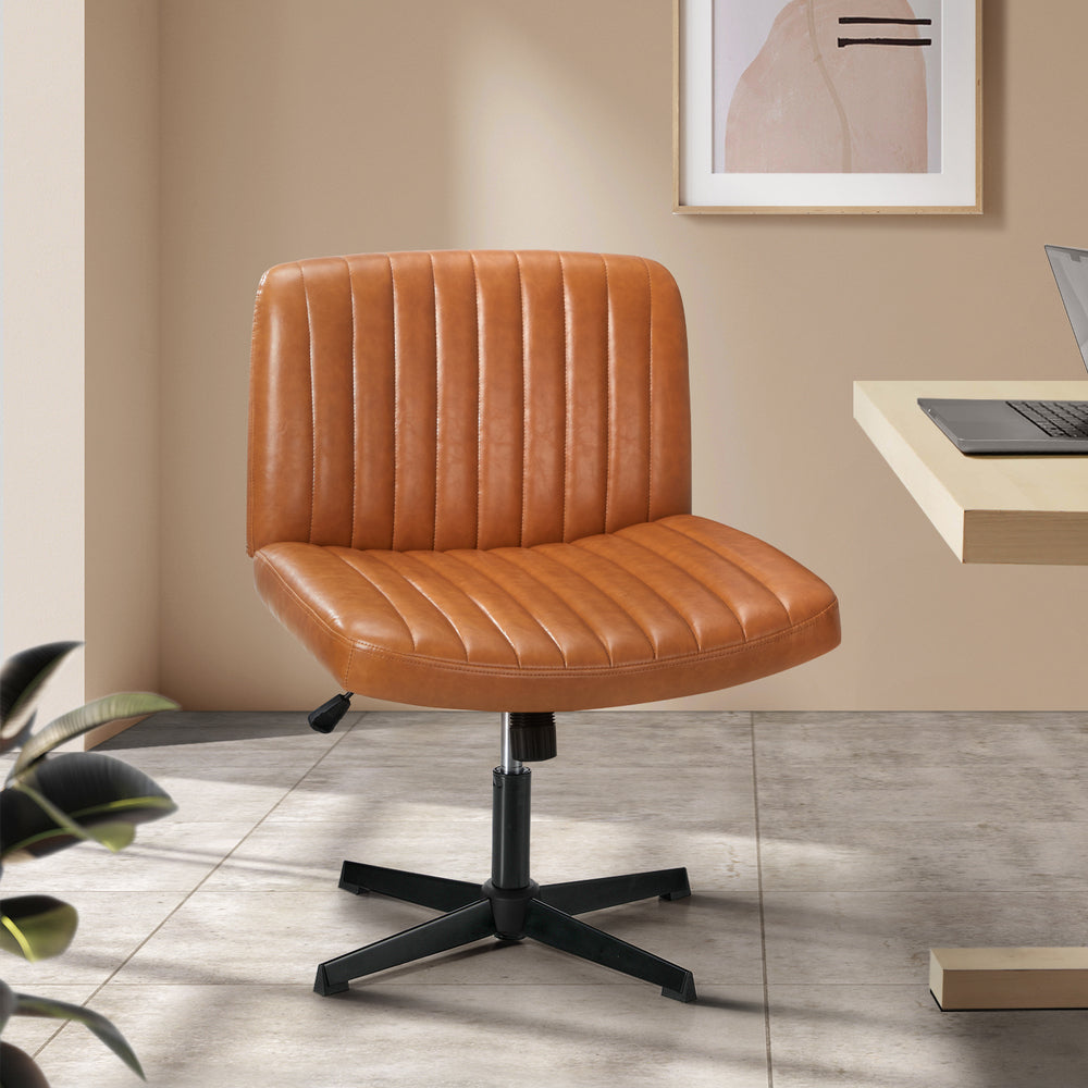 Oikiture Mid Back Office Chair Wide Seat PU Leather Brown
