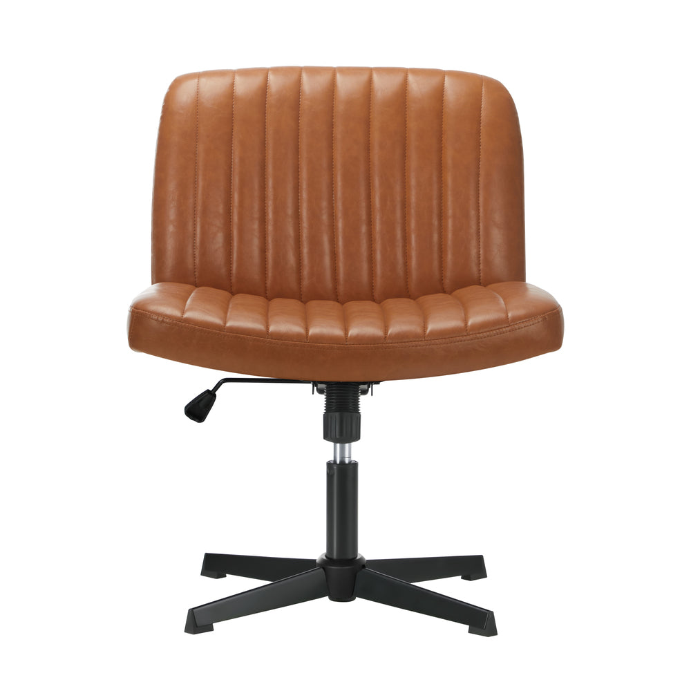 Oikiture Mid Back Office Chair Wide Seat PU Leather Brown