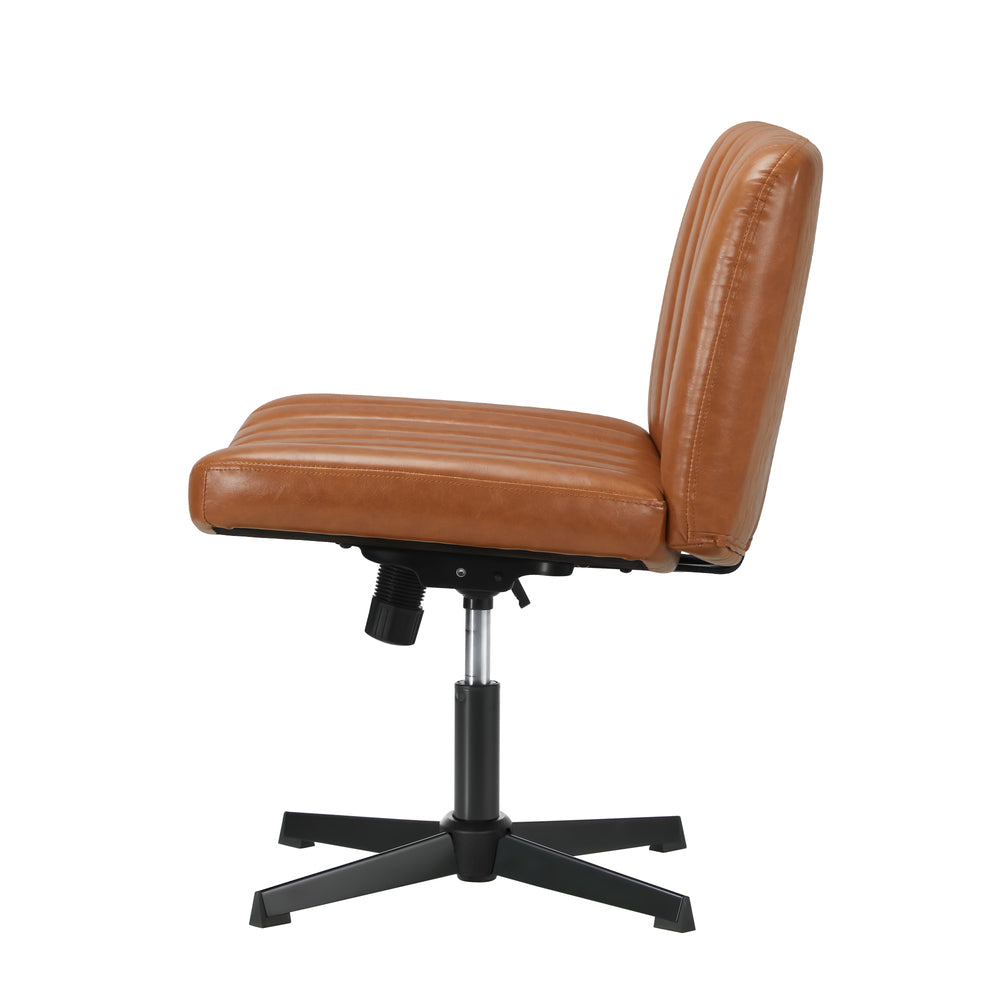 Oikiture Mid Back Office Chair Wide Seat PU Leather Brown