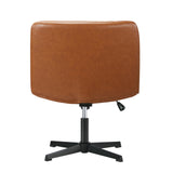 Oikiture Mid Back Office Chair Wide Seat PU Leather Brown - 45-Degree Angle