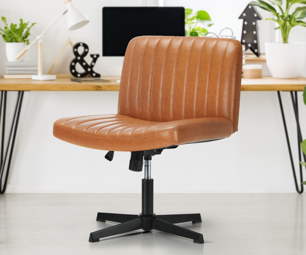 Oikiture Mid Back Office Chair Wide Seat PU Leather Brown