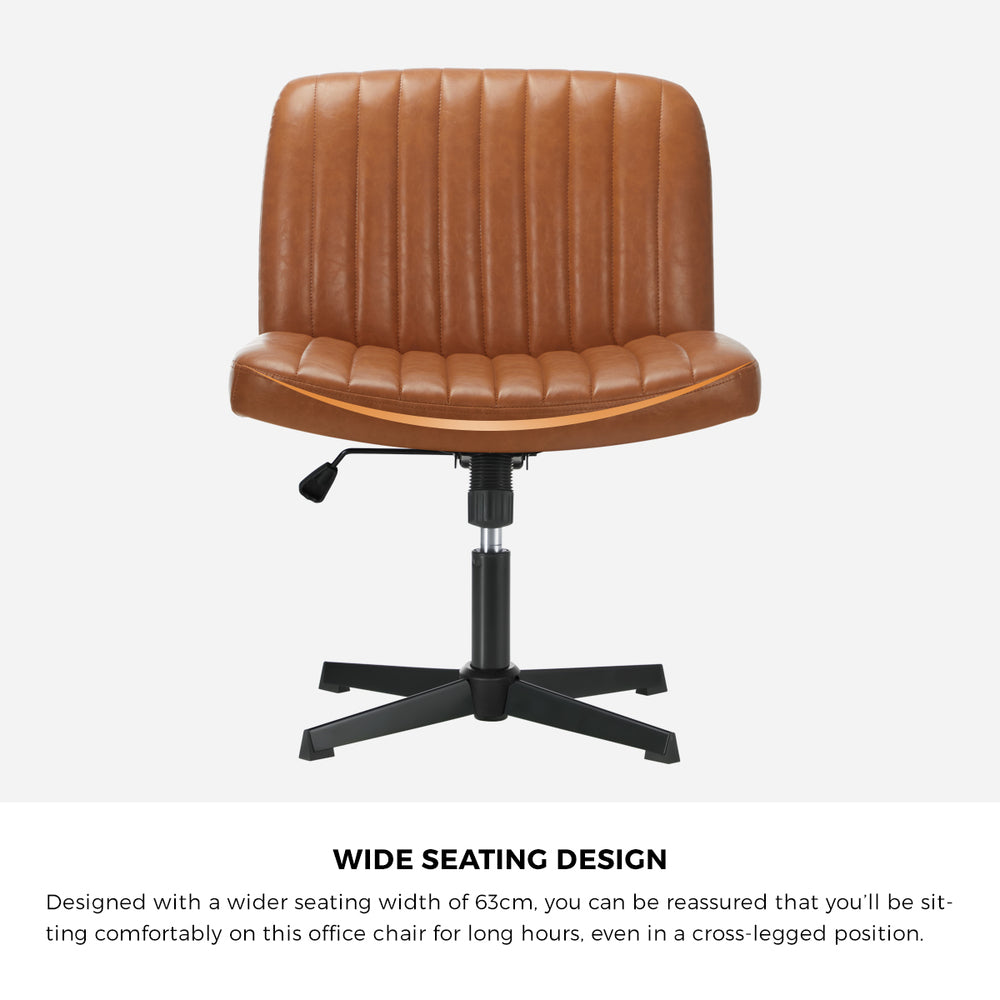 Oikiture Mid Back Office Chair Wide Seat PU Leather Brown