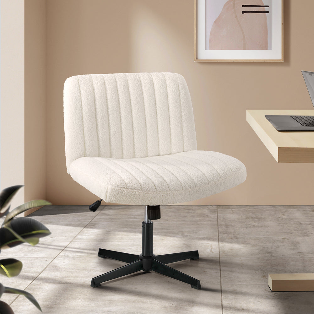 Oikiture Mid Back Office Chair Wide Seat Sherpa White