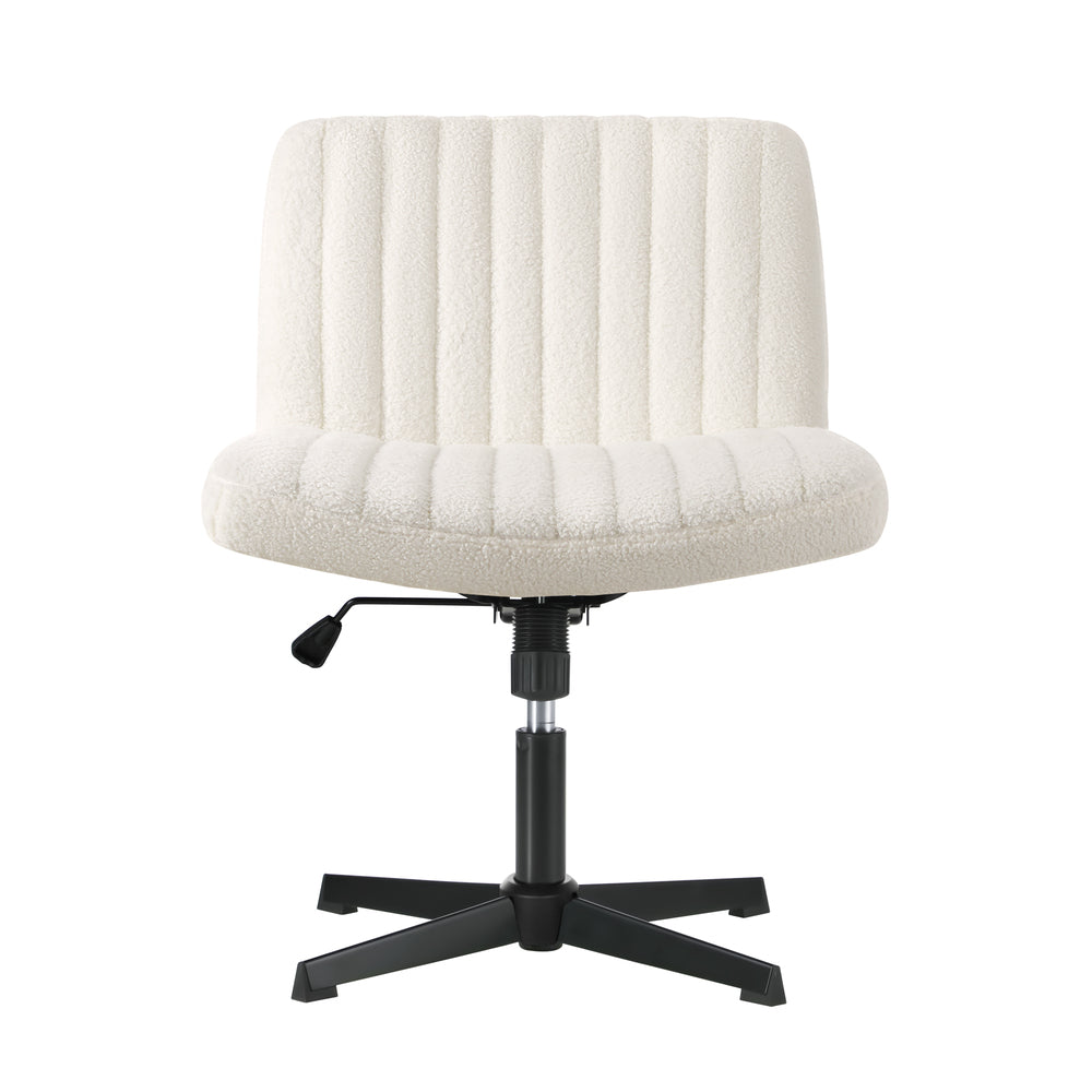 Oikiture Mid Back Office Chair Wide Seat Sherpa White