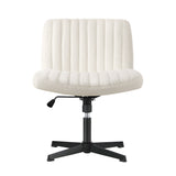 Oikiture Mid Back Office Chair Wide Seat Sherpa White - Front View