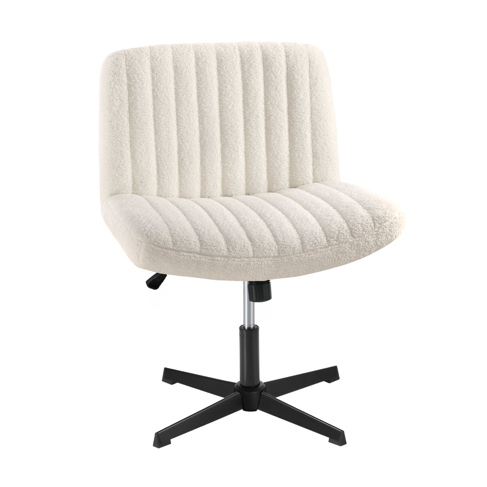 Oikiture Mid Back Office Chair Wide Seat Sherpa White