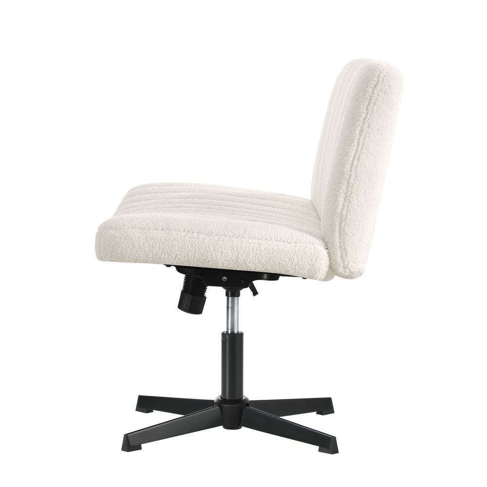 Oikiture Mid Back Office Chair Wide Seat Sherpa White