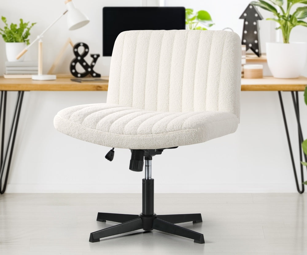 Oikiture Mid Back Office Chair Wide Seat Sherpa White