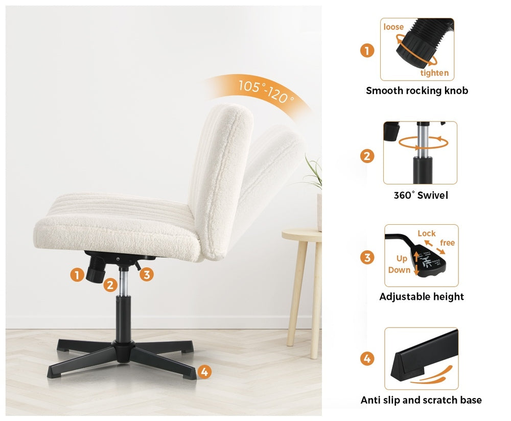 Oikiture Mid Back Office Chair Wide Seat Sherpa White