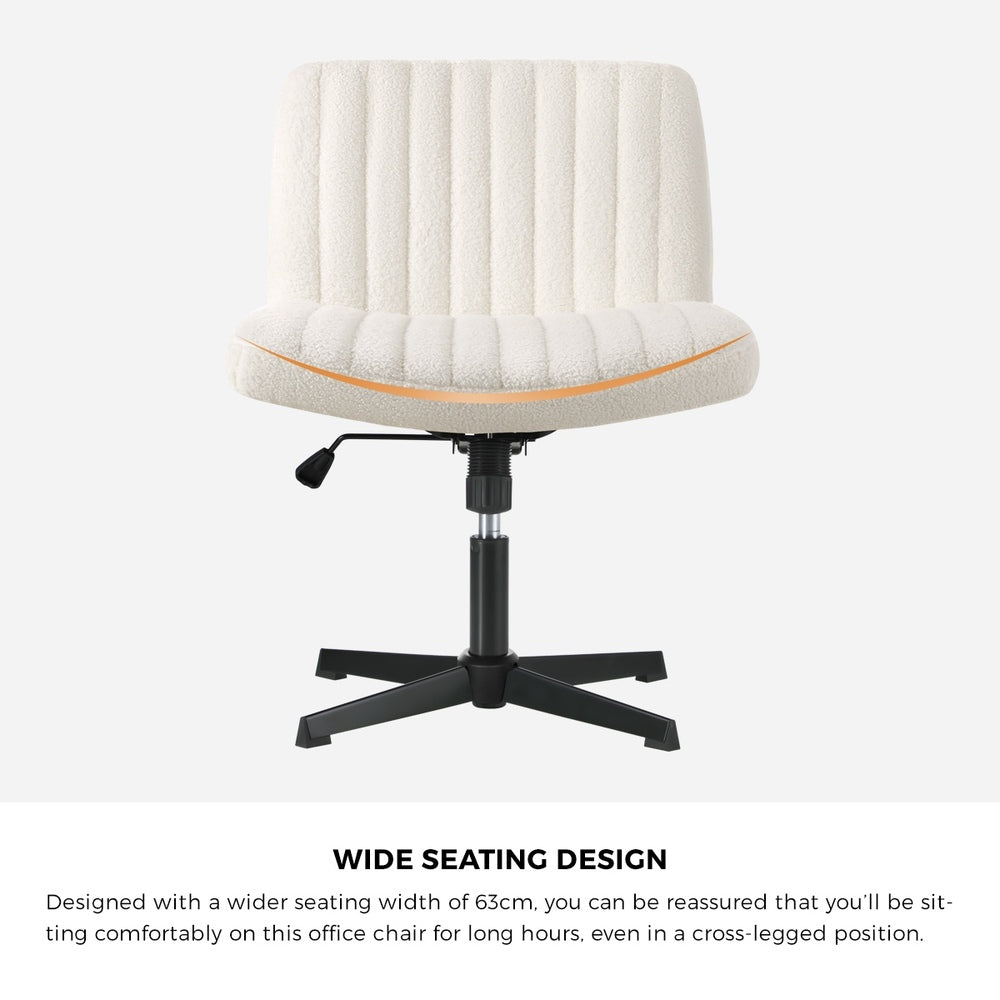 Oikiture Mid Back Office Chair Wide Seat Sherpa White