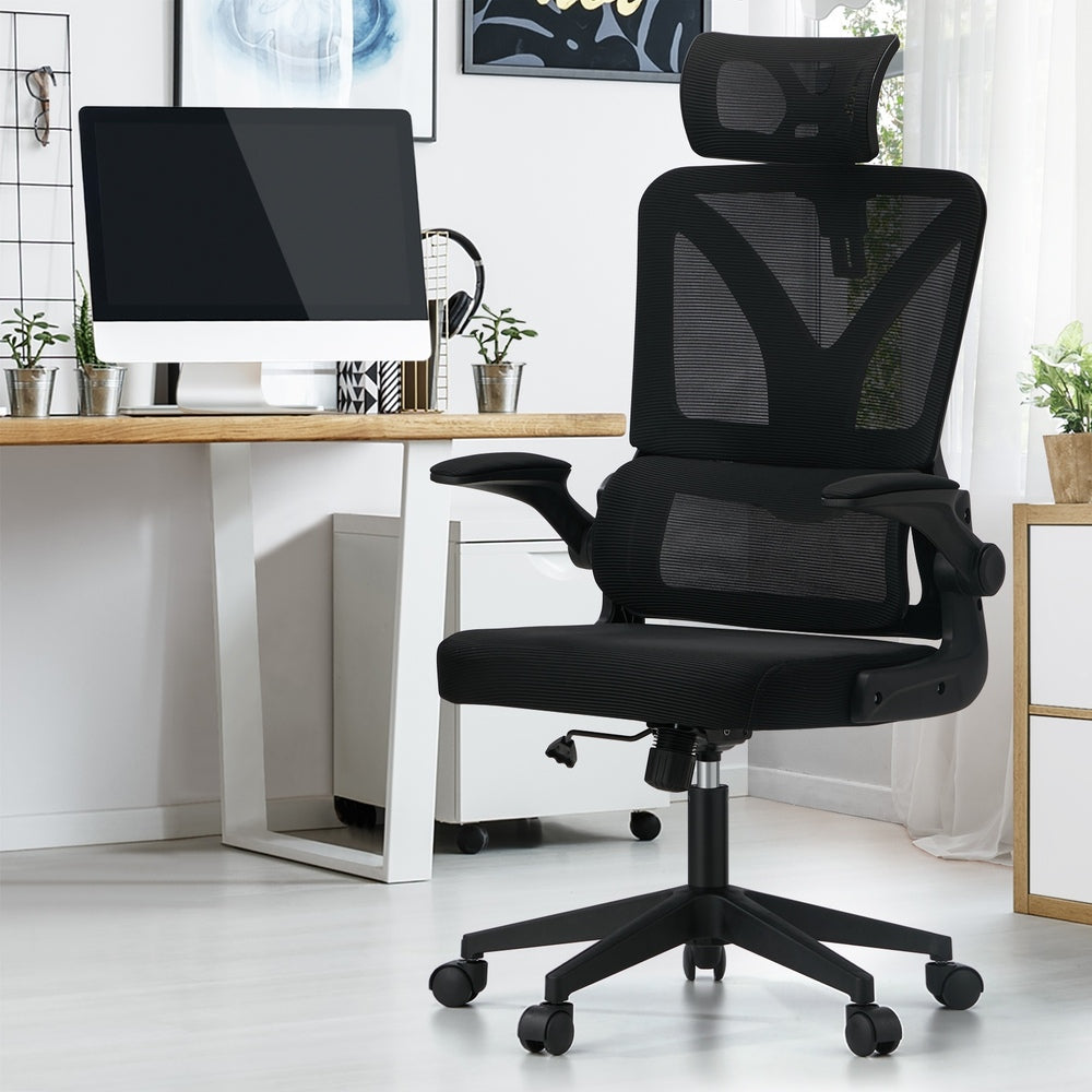 Oikiture Mesh Office Chair D-Shape Back Support Black
