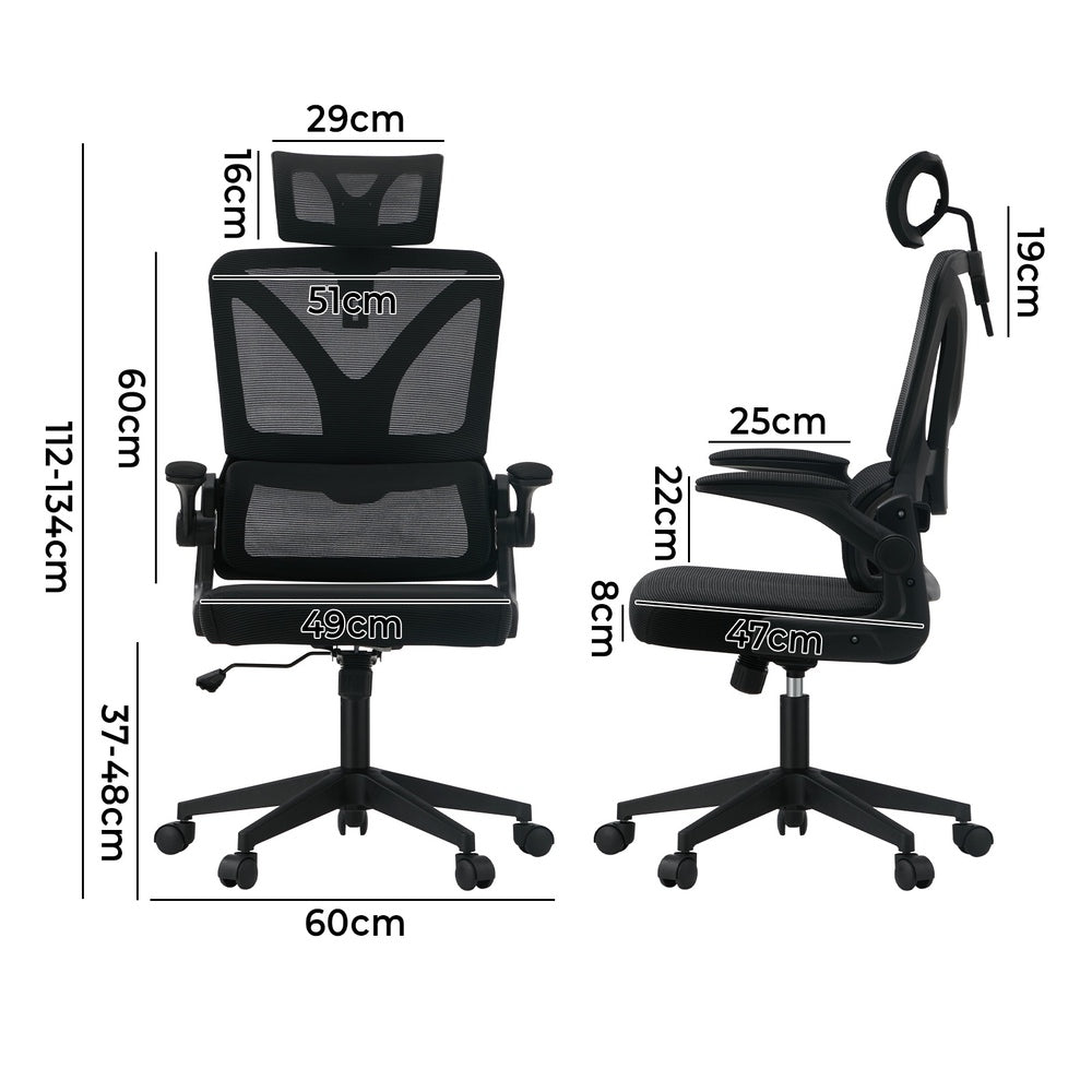 Oikiture Mesh Office Chair D-Shape Back Support Black