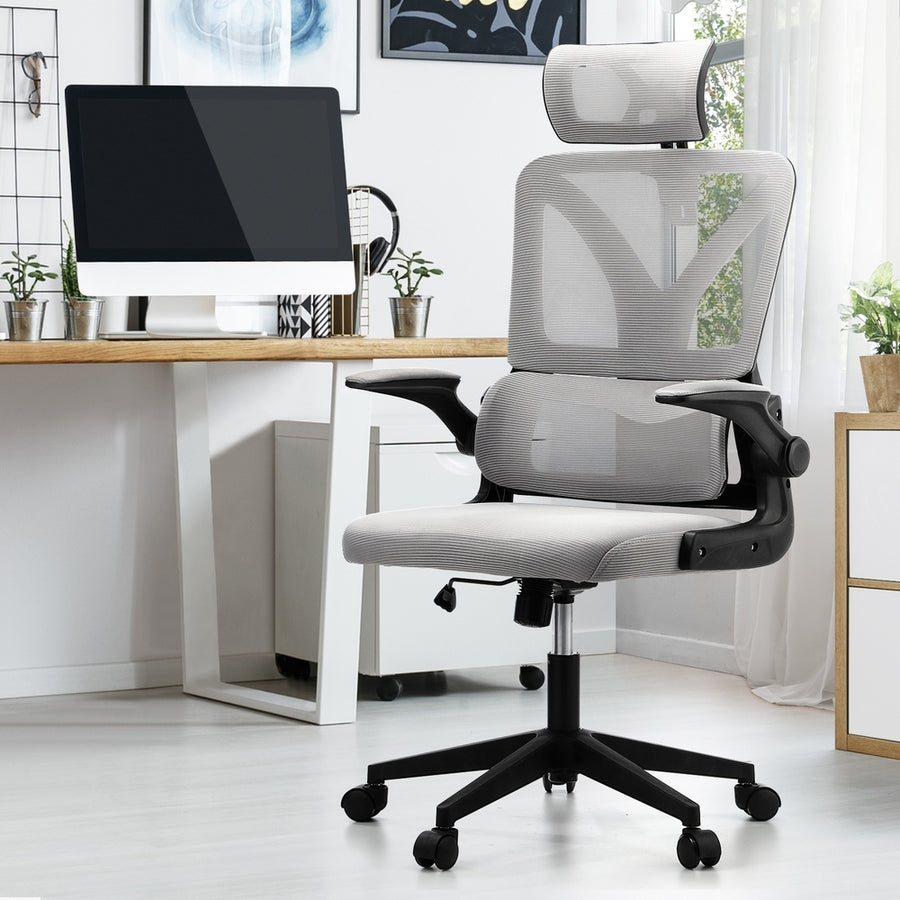 Oikiture Mesh Office Chair Adjustable Lumbar Support Black & Grey