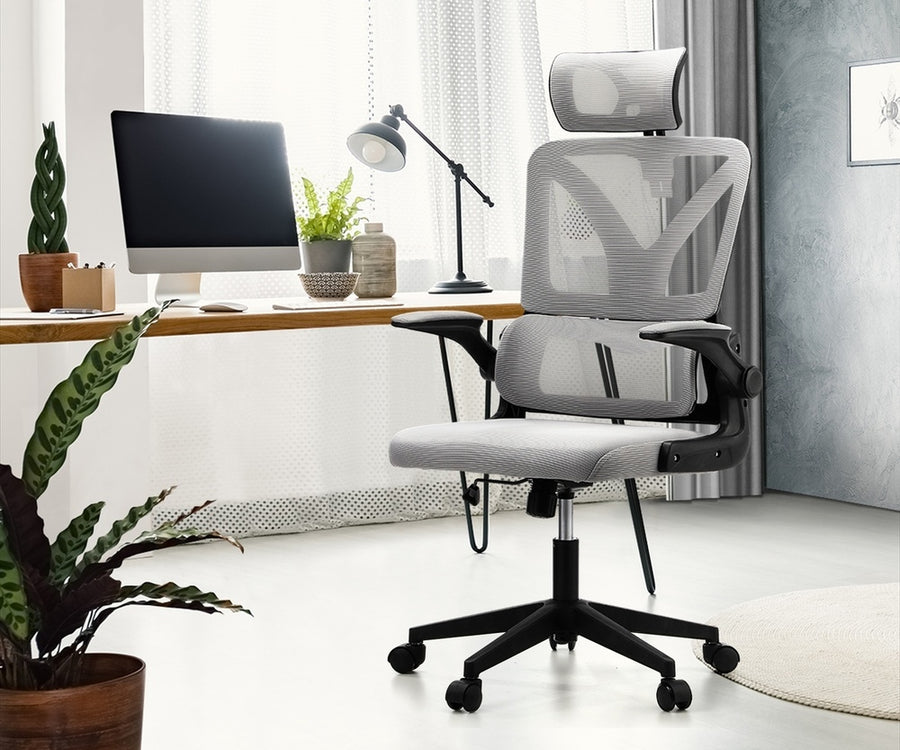 Oikiture Mesh Office Chair Adjustable Lumbar Support Black & Grey
