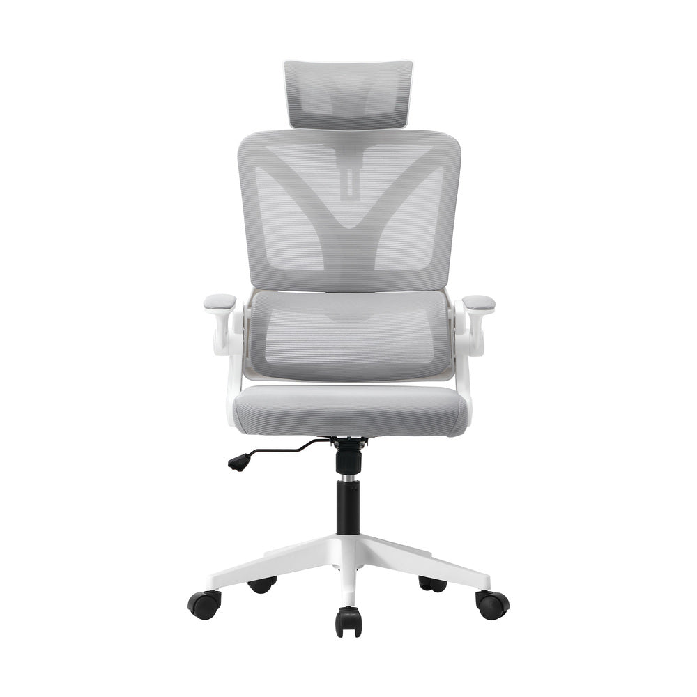 Oikiture Mesh Office Chair D-Shape Back Support White