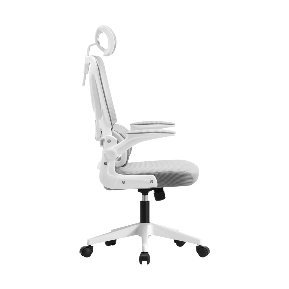 Oikiture Mesh Office Chair D-Shape Back Support White
