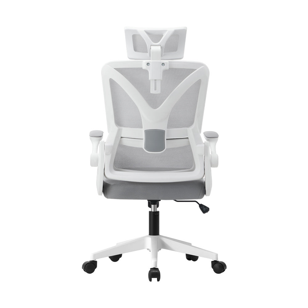 Oikiture Mesh Office Chair D-Shape Back Support White