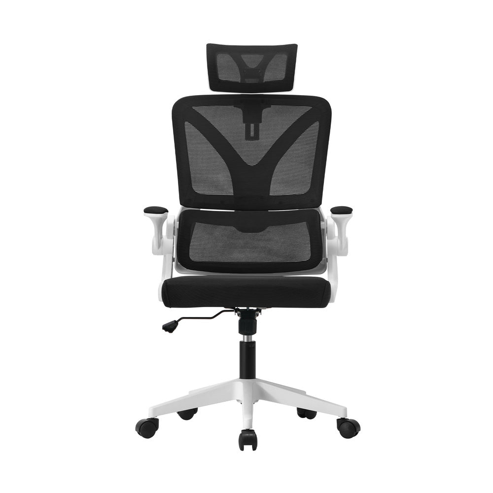 Oikiture Mesh Office Chair D-Shape Back Support White&Black