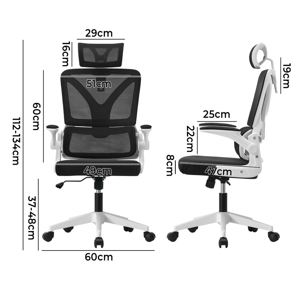 Oikiture Mesh Office Chair D-Shape Back Support White&Black