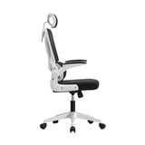 Oikiture Mesh Office Chair D-Shape Back Support White&Black - Side View