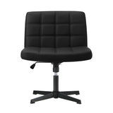 Oikiture Mid Back Office Chair Wide Seat Leather Black No Wheels