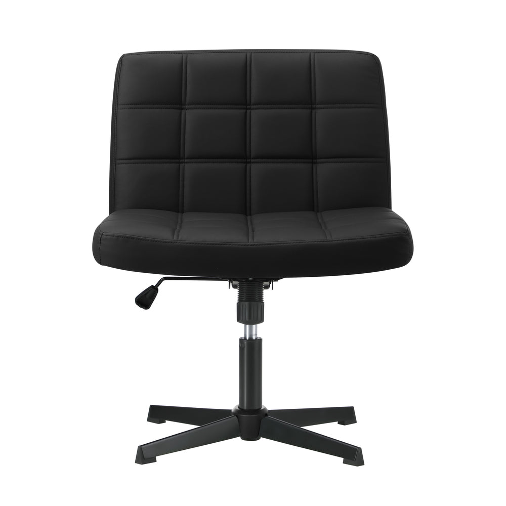 Oikiture Mid Back Office Chair Wide Seat Leather Black No Wheels