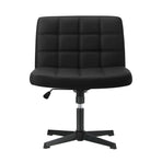 Oikiture Mid Back Office Chair Wide Seat Leather Black No Wheels