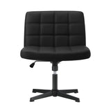 Oikiture Mid Back Office Chair Wide Seat Leather Black No Wheels - 45-Degree Angle