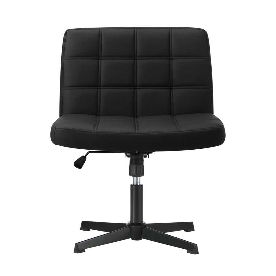 Oikiture Mid Back Office Chair Wide Seat Leather Black No Wheels