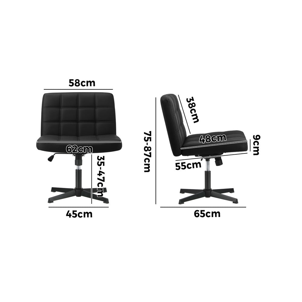 Oikiture Mid Back Office Chair Wide Seat Leather Black No Wheels
