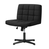 Oikiture Mid Back Office Chair Wide Seat Leather Black No Wheels