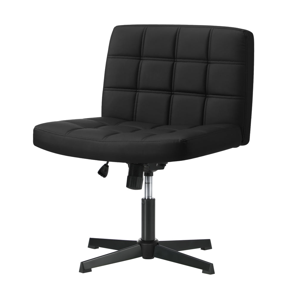 Oikiture Mid Back Office Chair Wide Seat Leather Black No Wheels