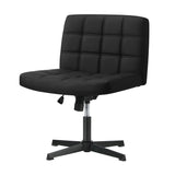 Oikiture Mid Back Office Chair Wide Seat Leather Black No Wheels - Low Angle