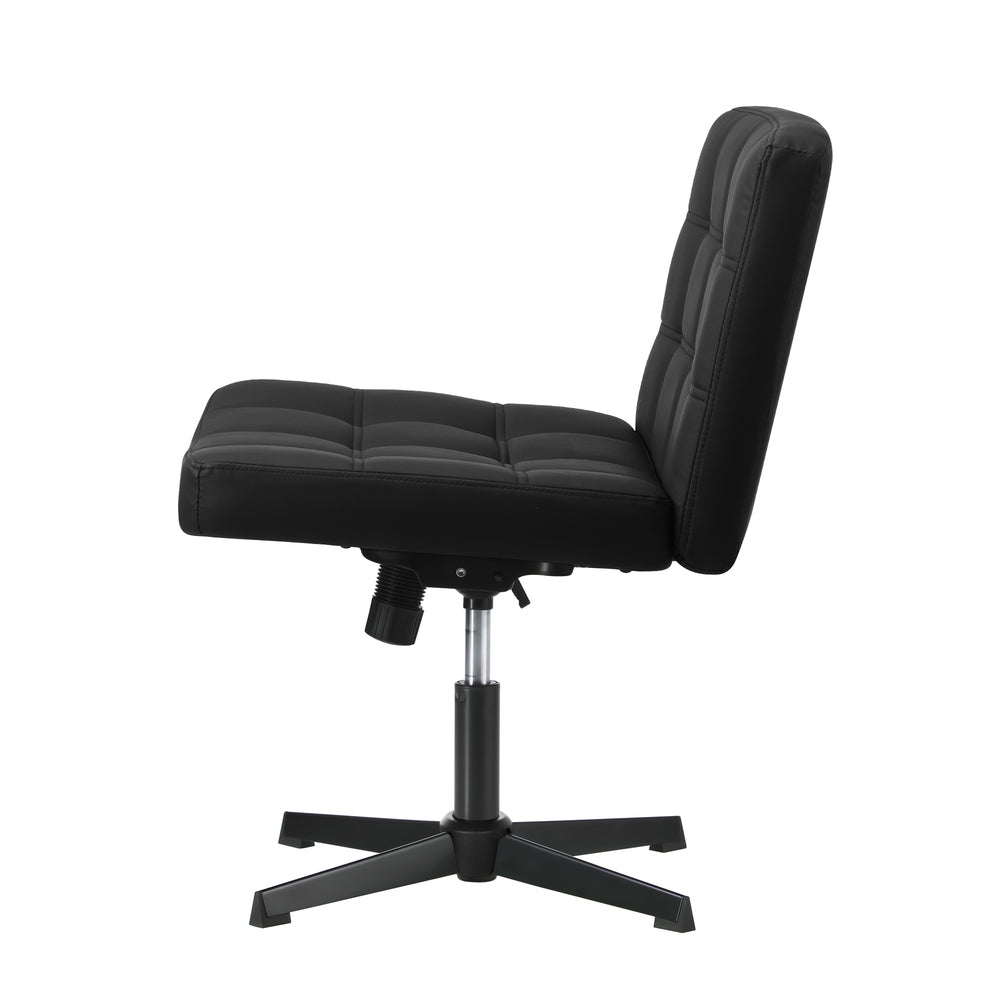Oikiture Mid Back Office Chair Wide Seat Leather Black No Wheels