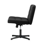 Oikiture Mid Back Office Chair Wide Seat Leather Black No Wheels