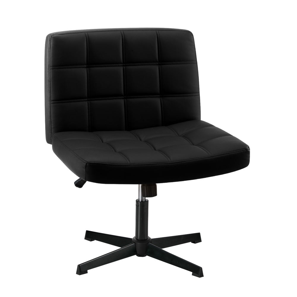 Oikiture Mid Back Office Chair Wide Seat Leather Black No Wheels
