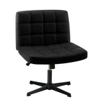 Oikiture Mid Back Office Chair Wide Seat Leather Black No Wheels
