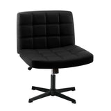 Oikiture Mid Back Office Chair Wide Seat Leather Black No Wheels - Front View