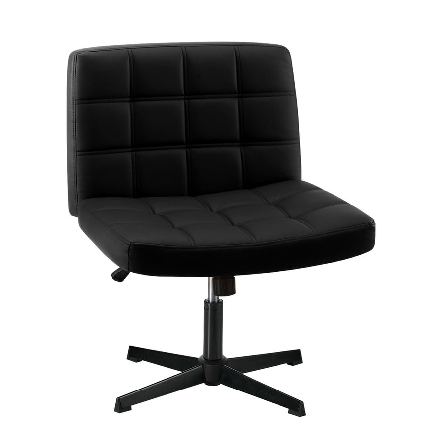 Oikiture Mid Back Office Chair Wide Seat Leather Black No Wheels